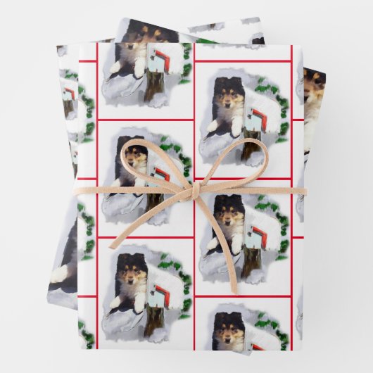 Collie Puppy Kerstmis Inpakpapier Vel (In situ)