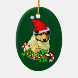 Collie Puppy Kerstmis Keramisch Ornament
