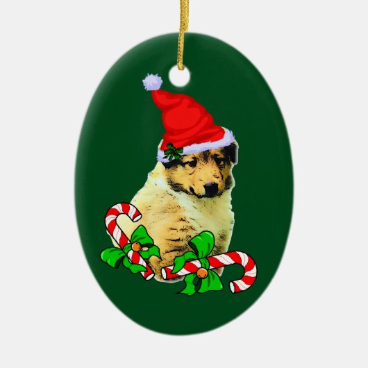 Collie Puppy Kerstmis Keramisch Ornament (Voorkant)