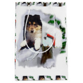 Collie Puppy Kerstmis Medium Cadeauzakje (Voorkant)