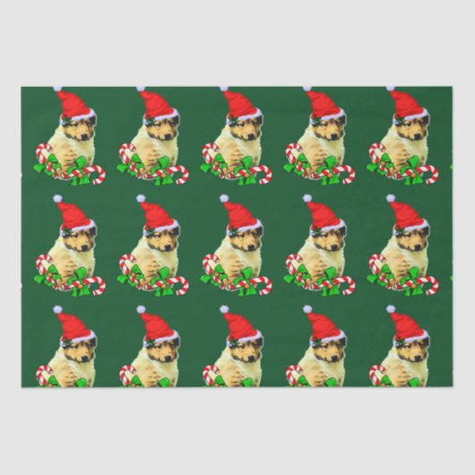 Collie Puppy Santa Hoed Kerstmis Tissuepapier (Voorkant)