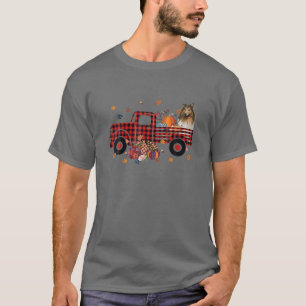 Collie Riding Truck Pumpkin Autumn Leaves Herfst T-shirt