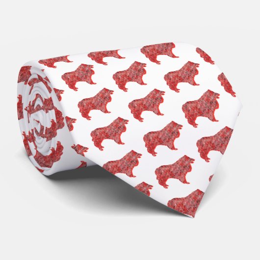 Collie Rough Christmas Dog Silhouette Witte Hals Stropdas (Opgerold)