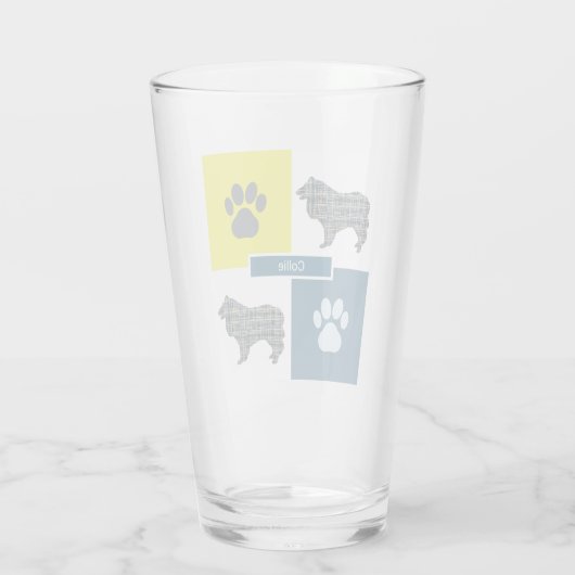 Collie Rough Dog Silhouette & Paw Y&B Grid Glas (Achterkant)