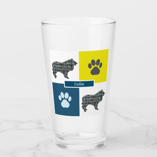 Collie Rough Dog Silhouette & Paw Y&B Grid Glas (Voorkant)