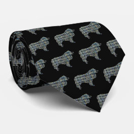 Collie Rough Dog Yellow & Black Grid Black Stropda Stropdas