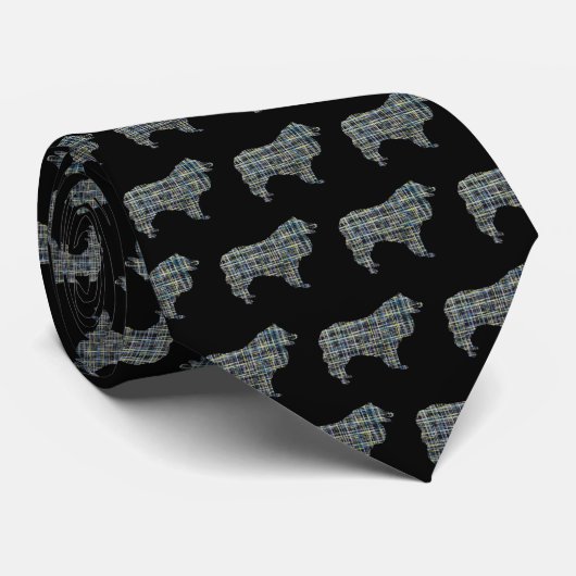 Collie Rough Dog Yellow & Black Grid Black Stropda Stropdas (Opgerold)