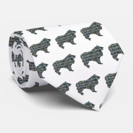 Collie Rough Dog Yellow & Black Grid White Stropda Stropdas