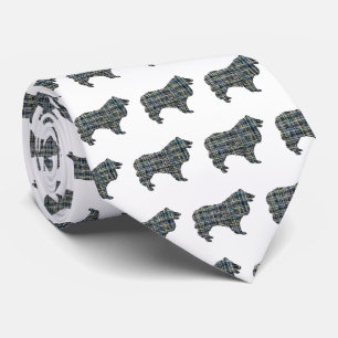 Collie Rough Dog Yellow & Black Grid White Stropda Stropdas