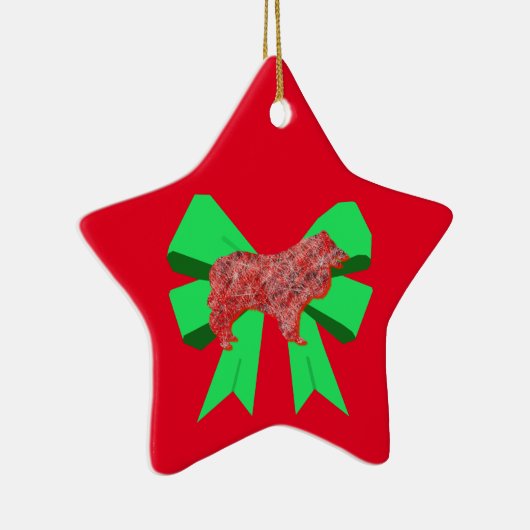 Collie Rough Red Dog & Green Bow-keramiek Keramisch Ornament (Rechts)