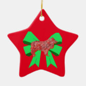 Collie Rough Red Dog & Green Bow-keramiek Keramisch Ornament (Voorkant)