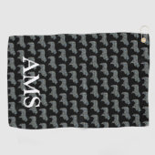 Collie Rough Schattige Dog Silhouette Y&B Grid Zwa Golfhanddoek (Horizontaal)