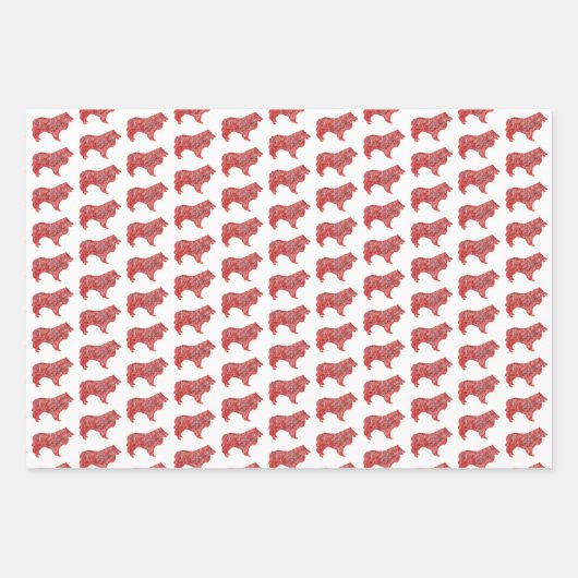 Collie Rough Schattige Hondensilhouet Rood Merry W Inpakpapier Vel (Voorkant 3)