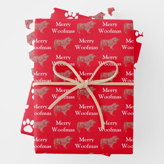 Collie Rough Schattige Hondensilhouet Rood Merry W Inpakpapier Vel (In situ)