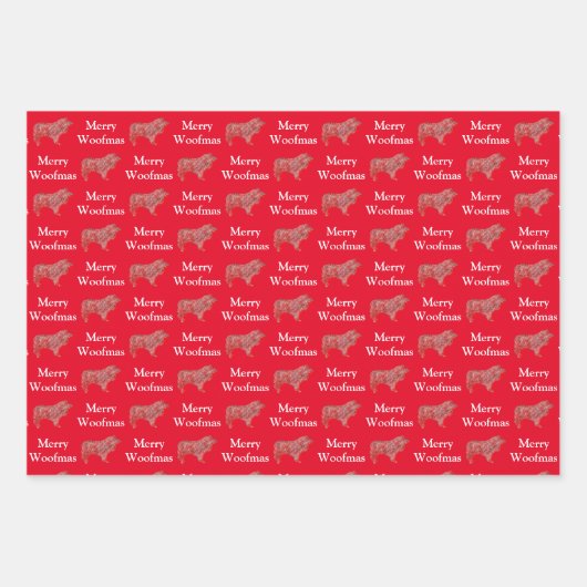 Collie Rough Schattige Hondensilhouet Rood Merry W Inpakpapier Vel (Voorkant)