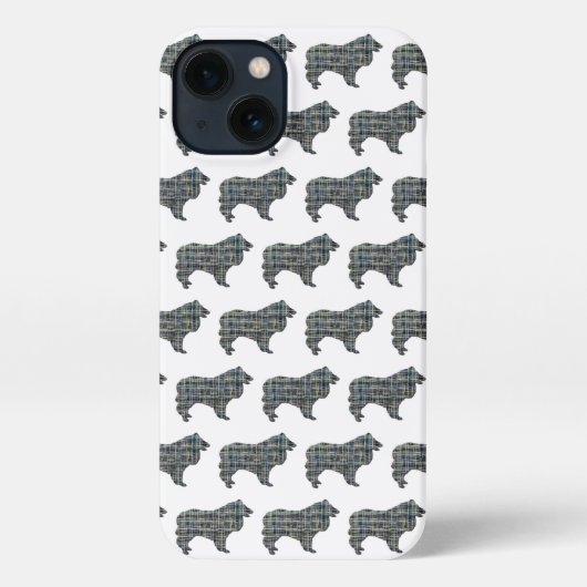 Collie Ruw Hond Schattig Silhouet Raster Blauw iPhone Hoesje (Achterkant)