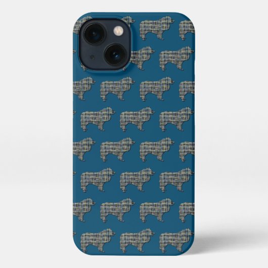 Collie Ruw Hond Schattig Silhouet Raster Blauw iPhone Hoesje (Achterkant)