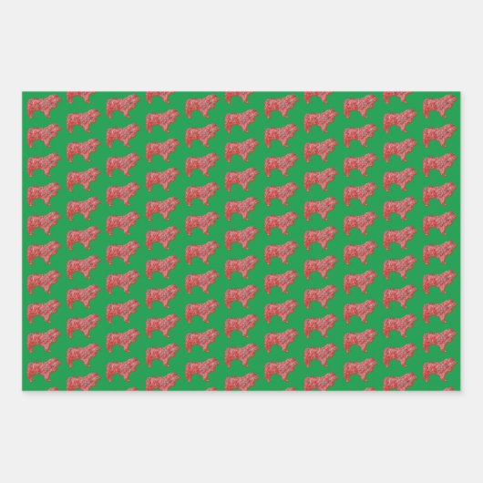 Collie Ruw Hond Silhouet Groen Vrolijk Woofmas Inpakpapier Vel (Voorkant 3)