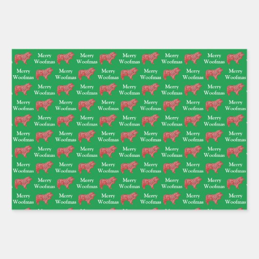 Collie Ruw Hond Silhouet Groen Vrolijk Woofmas Inpakpapier Vel (Voorkant)