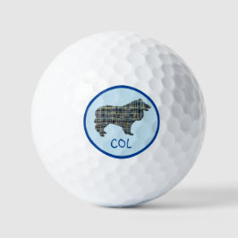 Collie Ruw Hond Silhouet Monogram Raster Blauw Golfballen
