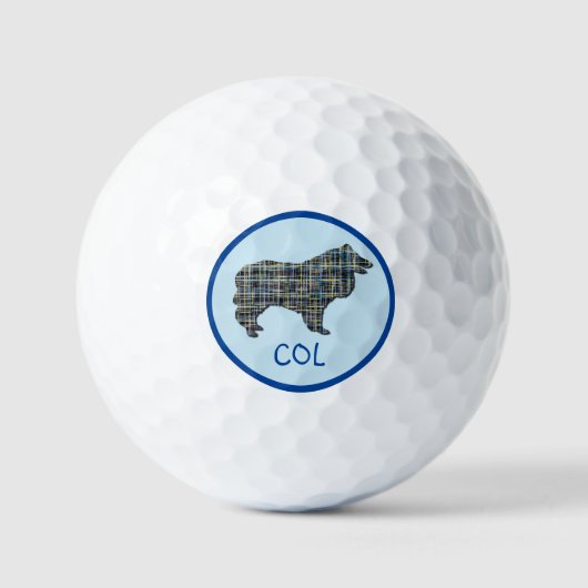 Collie Ruw Hond Silhouet Monogram Raster Blauw Golfballen (Voorkant)