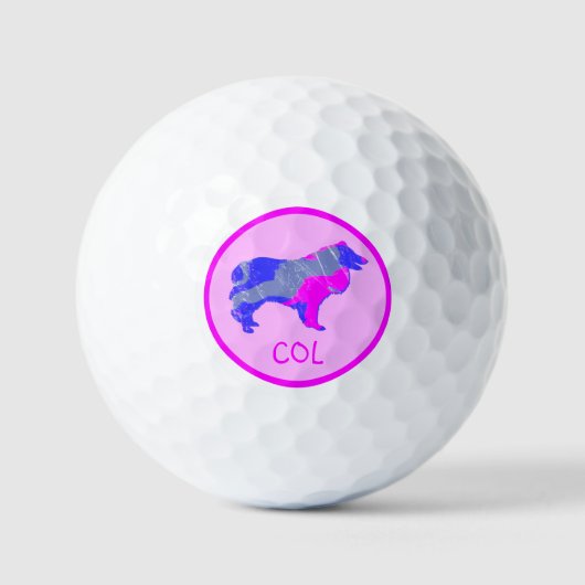 Collie Ruw Leuk Roze Hond Silhouet Monogram Golfballen (Voorkant)