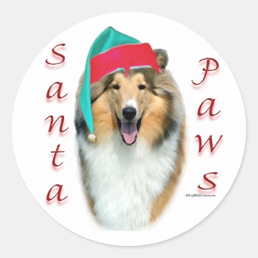 Collie (ruw) Santa Paws Ronde Sticker (Voorkant)