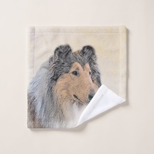 Collie (ruw) schilderen - Cute Original Dog Art Bad Handdoek (Wasdoekje)