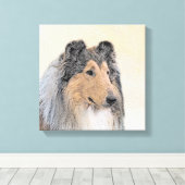 Collie (ruw) schilderen - Cute Original Dog Art Canvas Afdruk (Insitu (Houten vloer))