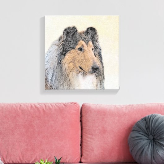 Collie (ruw) schilderen - Cute Original Dog Art Canvas Afdruk (Insitu (Woonkamer))