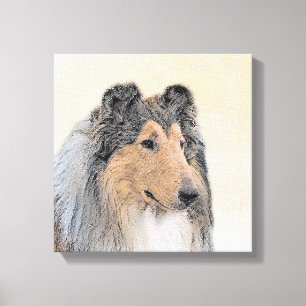 Collie (ruw) schilderen - Cute Original Dog Art Canvas Afdruk