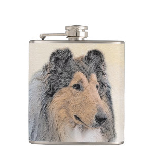 Collie (ruw) schilderen - Cute Original Dog Art Heupfles