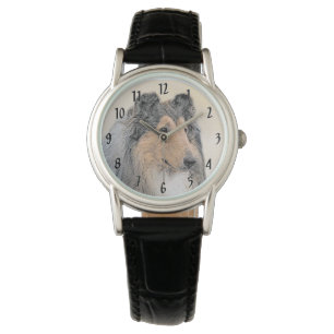 Collie (ruw) schilderen - Cute Original Dog Art Horloge