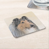 Collie (ruw) schilderen - Cute Original Dog Art Kartonnen Onderzetters (Schuin)