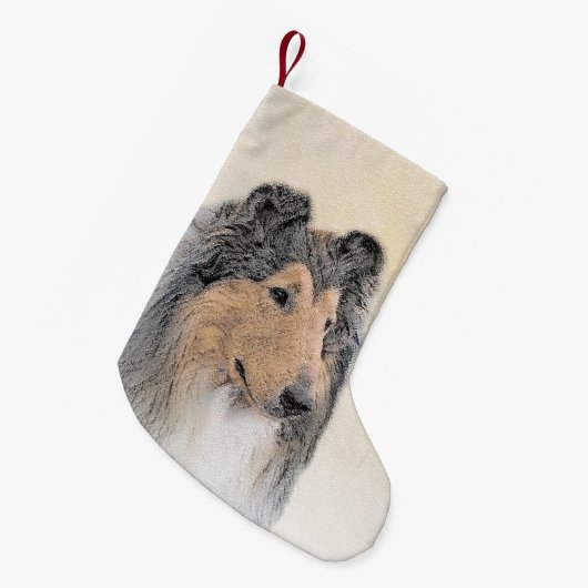 Collie (ruw) schilderen - Cute Original Dog Art Kleine Kerstsok (Voorkant (Hangend))