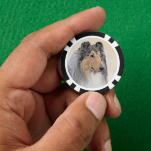Collie (ruw) schilderen - Cute Original Dog Art Poker Chips