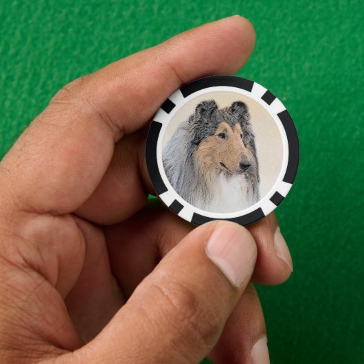 Collie (ruw) schilderen - Cute Original Dog Art Poker Chips (Hand)