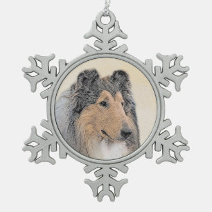 Collie (ruw) schilderen - Cute Original Dog Art Tin Sneeuwvlok Ornament