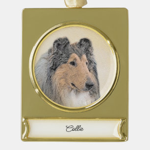Collie (ruw) schilderen - Cute Original Dog Art Verguld Banner Ornament