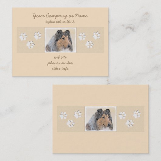 Collie (ruw) schilderen - Cute Original Dog Art Visitekaartje (Voorkant / Achterkant)