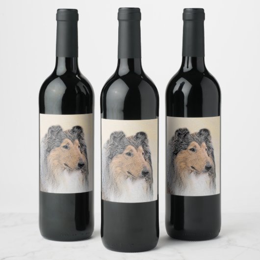 Collie (ruw) schilderen - Cute Original Dog Art Wijn Etiket (Flessen)