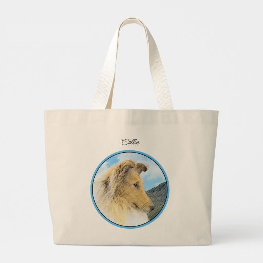 Collie Schilderen Rough Sable Merle Originele Hond Grote Tote Bag (Achterkant)
