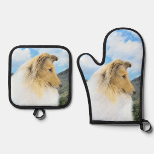 Collie Schilderij Ruw Sable Merle Originele Hond K Ovenwant & Pannenlap Set