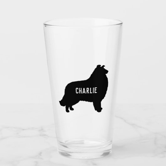 Collie Silhouette Custom Hondenras Drink Glas (Voorkant)