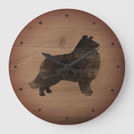 Collie Silhouette Rustieke stijl Grote Klok (Voorkant)