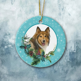 Collie Snowflake Blue Lijst Holiday Bouquet Keramisch Ornament