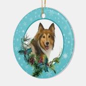 Collie Snowflake Blue Lijst Holiday Bouquet Keramisch Ornament (Links)