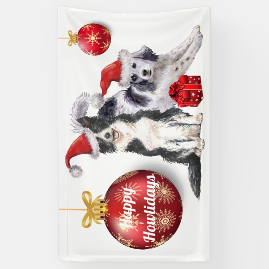 Collie Terrier waterverf kerst gezelschapsdieren Spandoek (Verticaal)