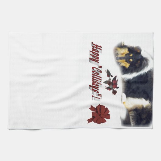 Collie Tri Color Kerstmis Theedoek (Horizontaal)