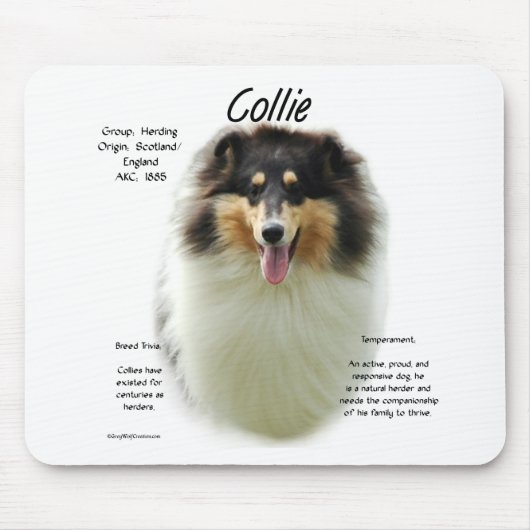 Collie (tri rough) Geschiedenis Ontwerp Muismat (Voorkant)